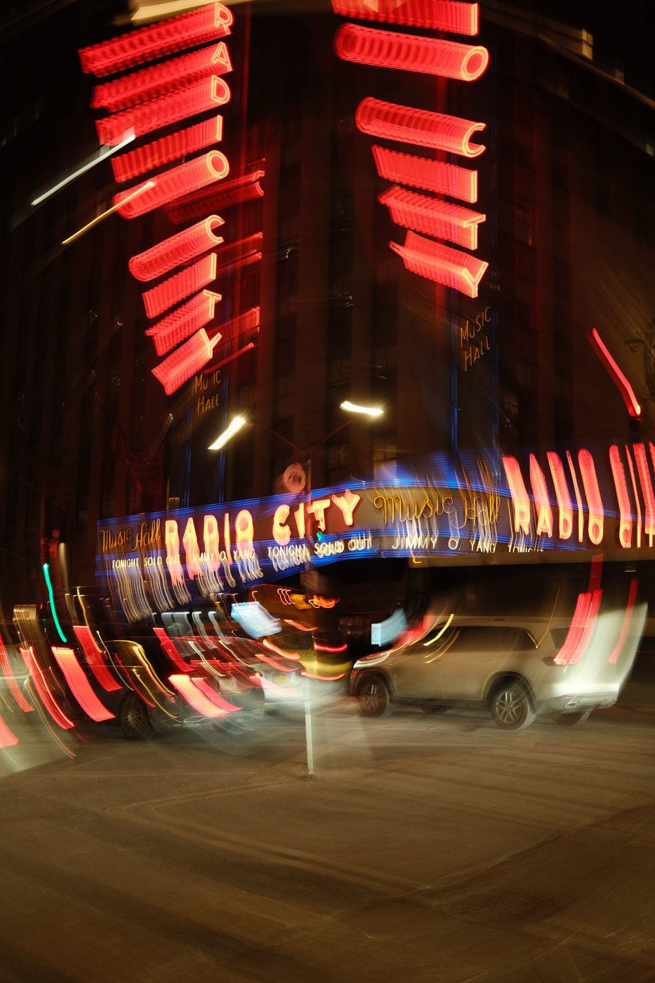 Radio City Music Hall neon sign at night